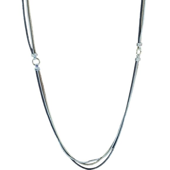 Vintage Tri Tone Triple Strand Snake Chain Statement Necklace Fashion Jewelry - Picture 1 of 6